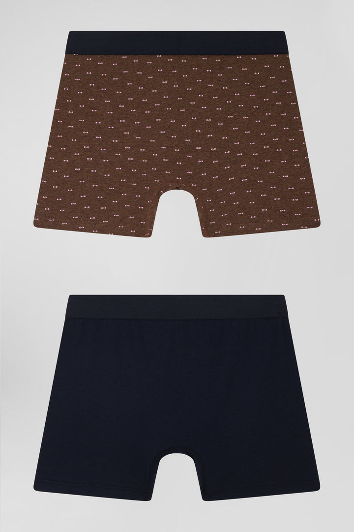 Set of 2 brown solid and micro pattern stretch cotton boxers