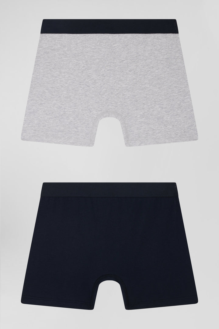 Set of 2 navy blue and grey stretch cotton boxers