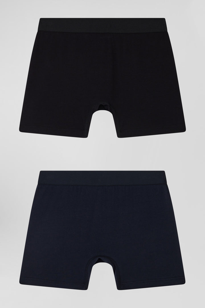 Set of 2 navy blue and black stretch cotton boxers