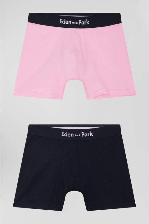 Set of 2 navy blue and pink stretch cotton boxers - Image 1