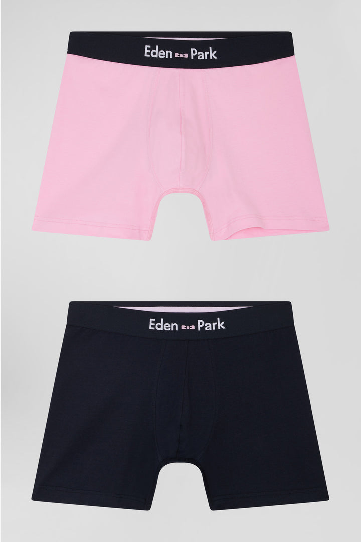 Set of 2 navy blue and pink stretch cotton boxers