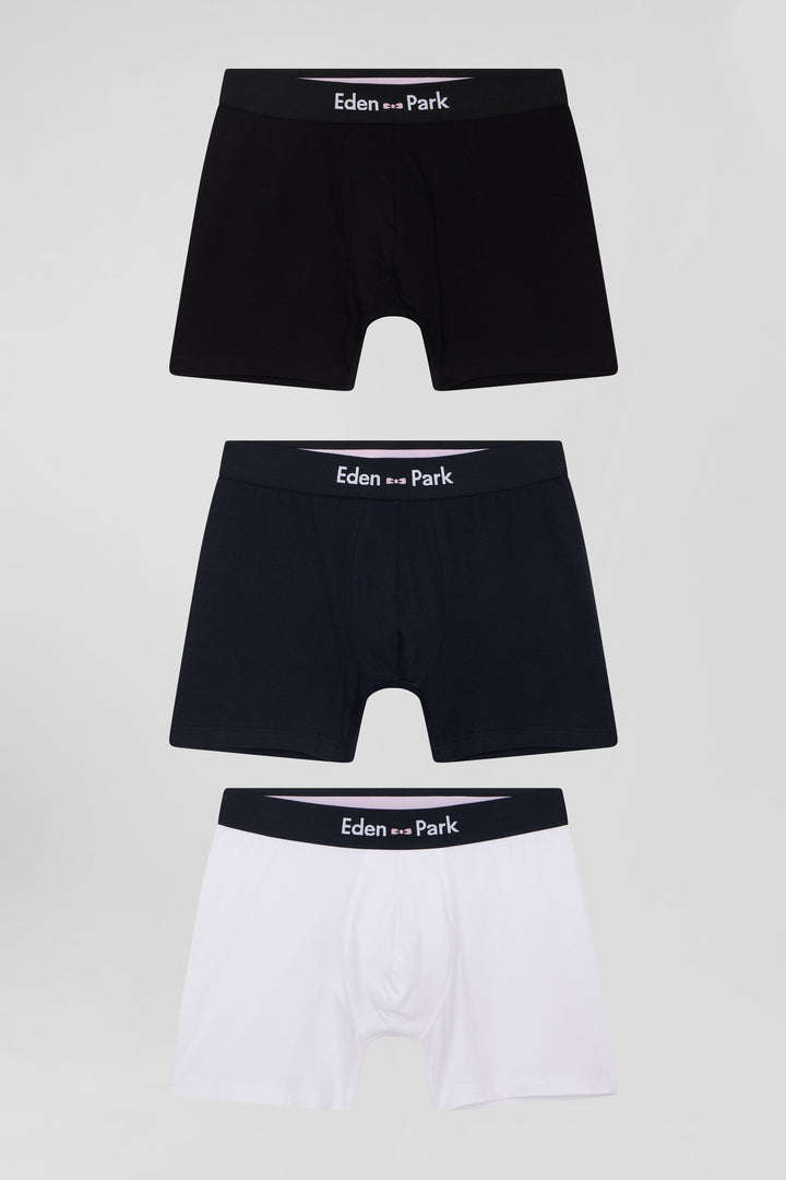 Set of 3 white solid stretch cotton boxers