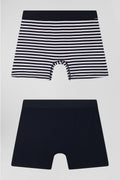 Set of 2 white and striped stretch cotton boxers