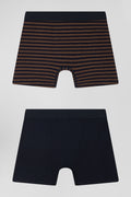 Set of 2 brown and striped stretch cotton boxers