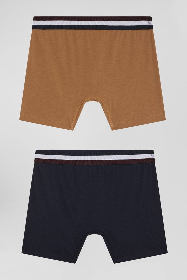 Set of 2 camel stretch cotton boxers with tricolor waistband