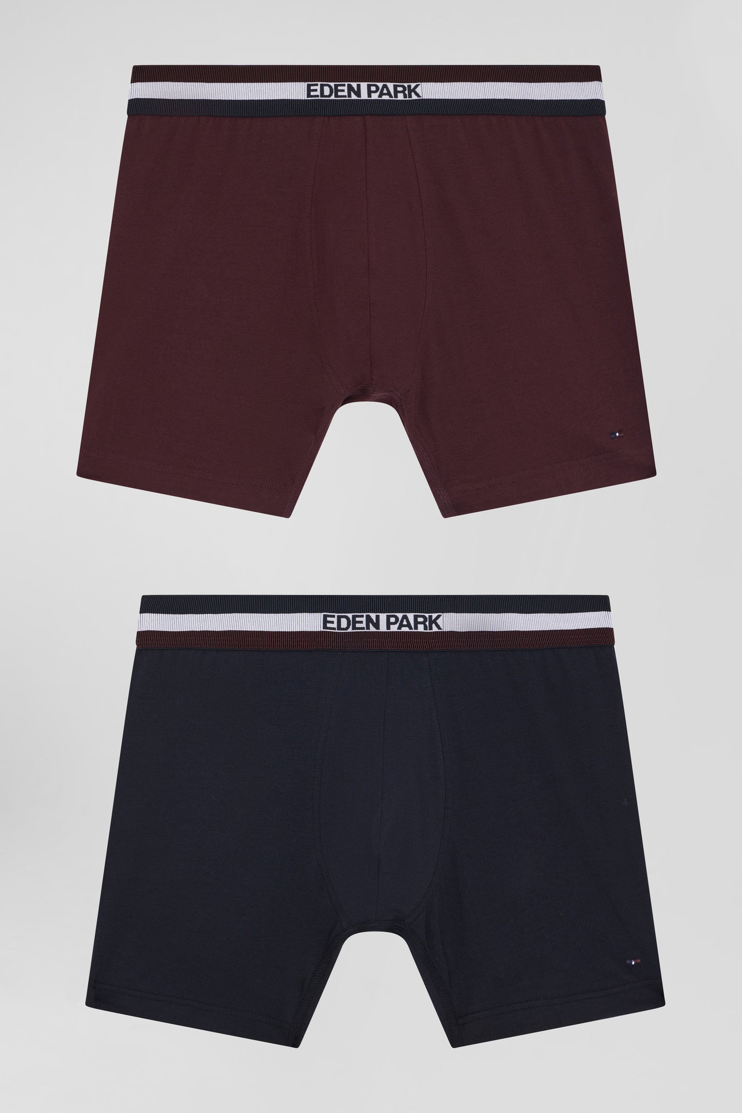 Set of 2 burgundy stretch cotton boxers with tricolor waistband