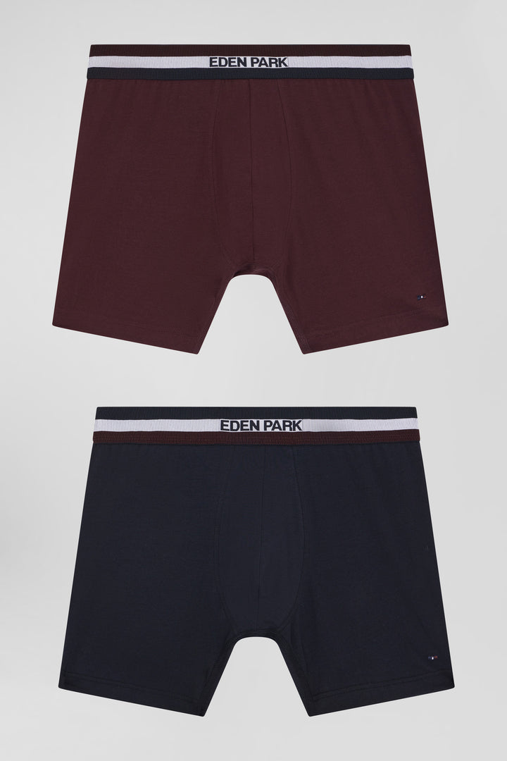 Set of 2 burgundy stretch cotton boxers with tricolor waistband