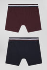 Set of 2 burgundy stretch cotton boxers with tricolor waistband