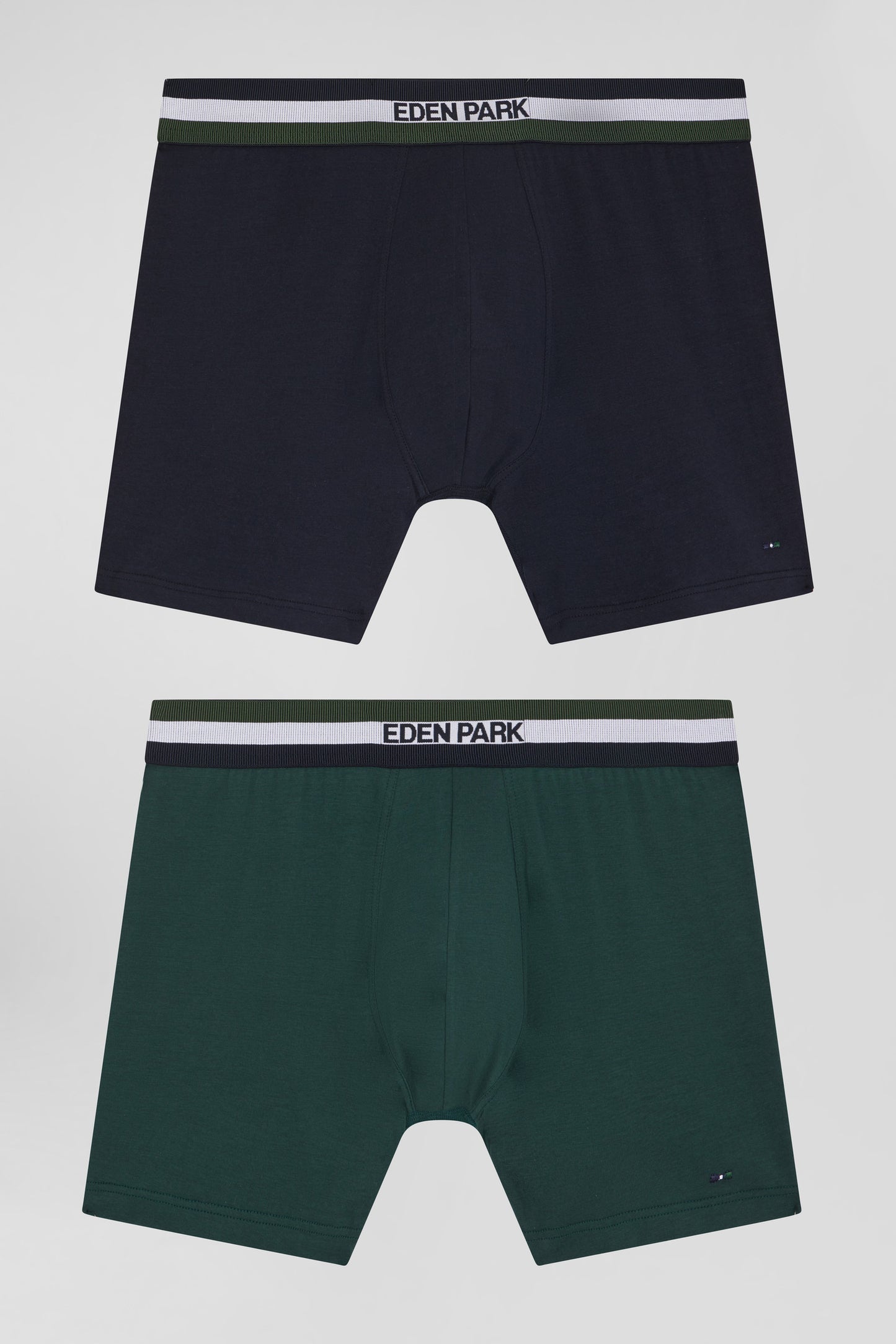 Set of 2 green stretch cotton boxers with tricolor waistband