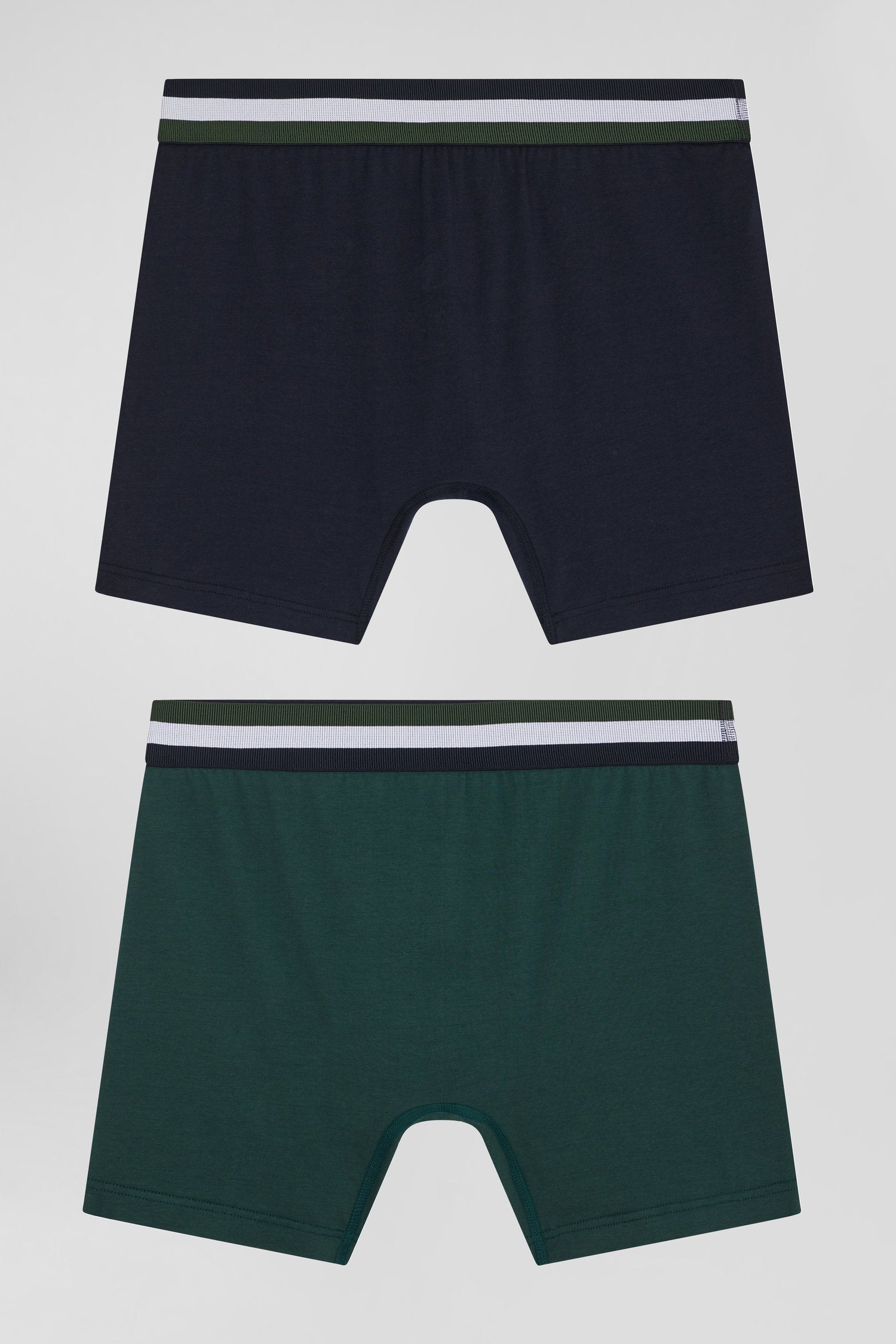 Set of 2 green stretch cotton boxers with tricolor waistband