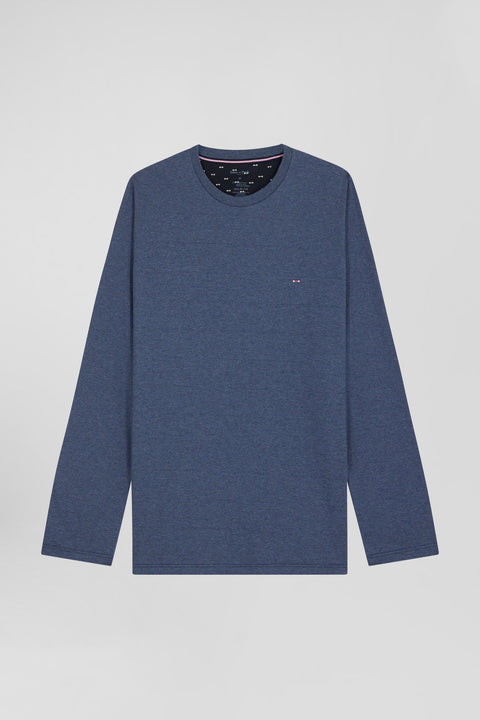 Dark blue long cotton pajamas with bow tie micro pattern trousers - Image 2