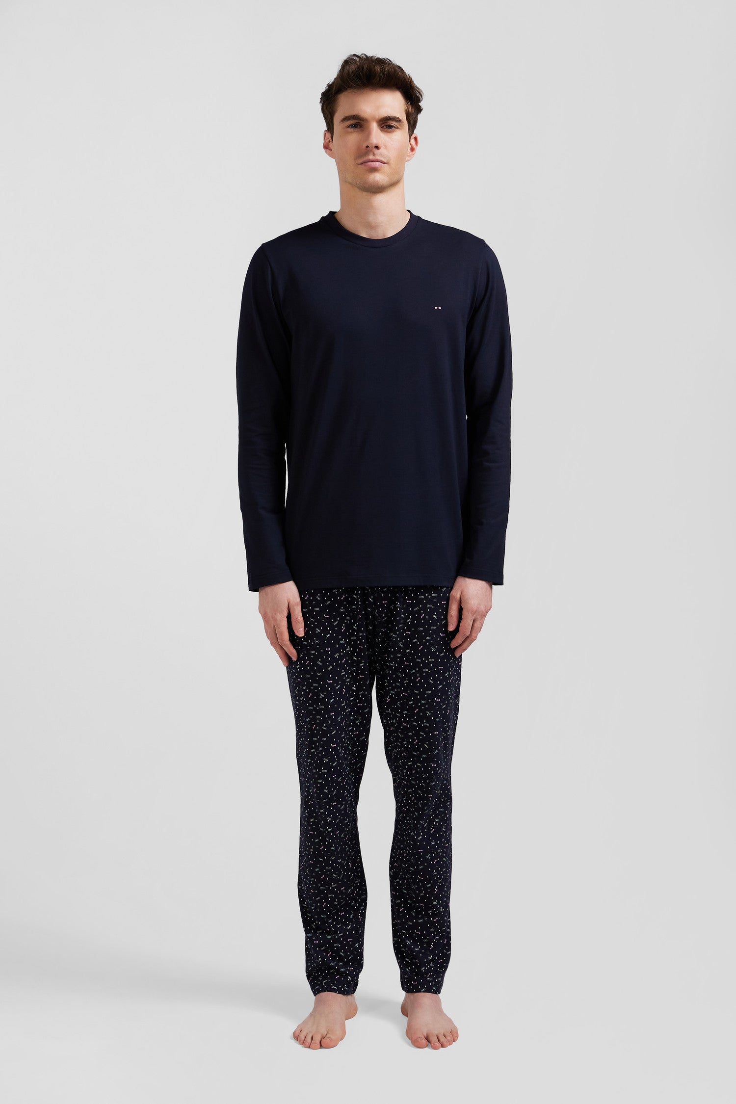 Navy blue long cotton pajamas