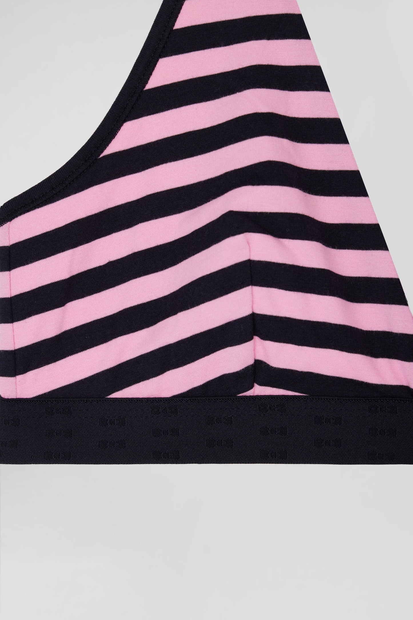 Navy blue and pink striped stretch cotton jersey bra