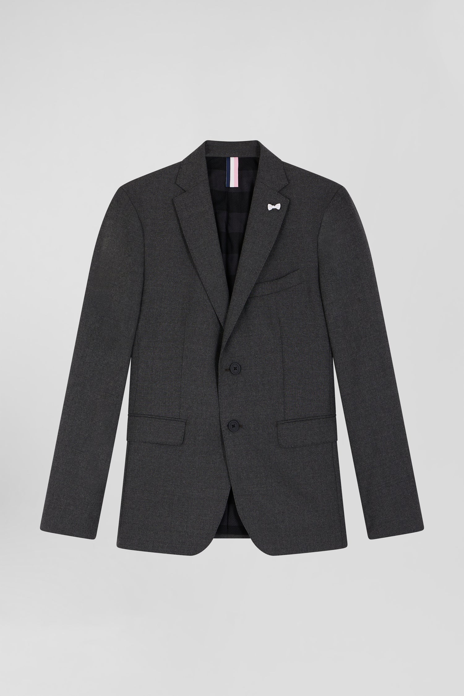 Grey wool blend jacket with striped lining Modern fit