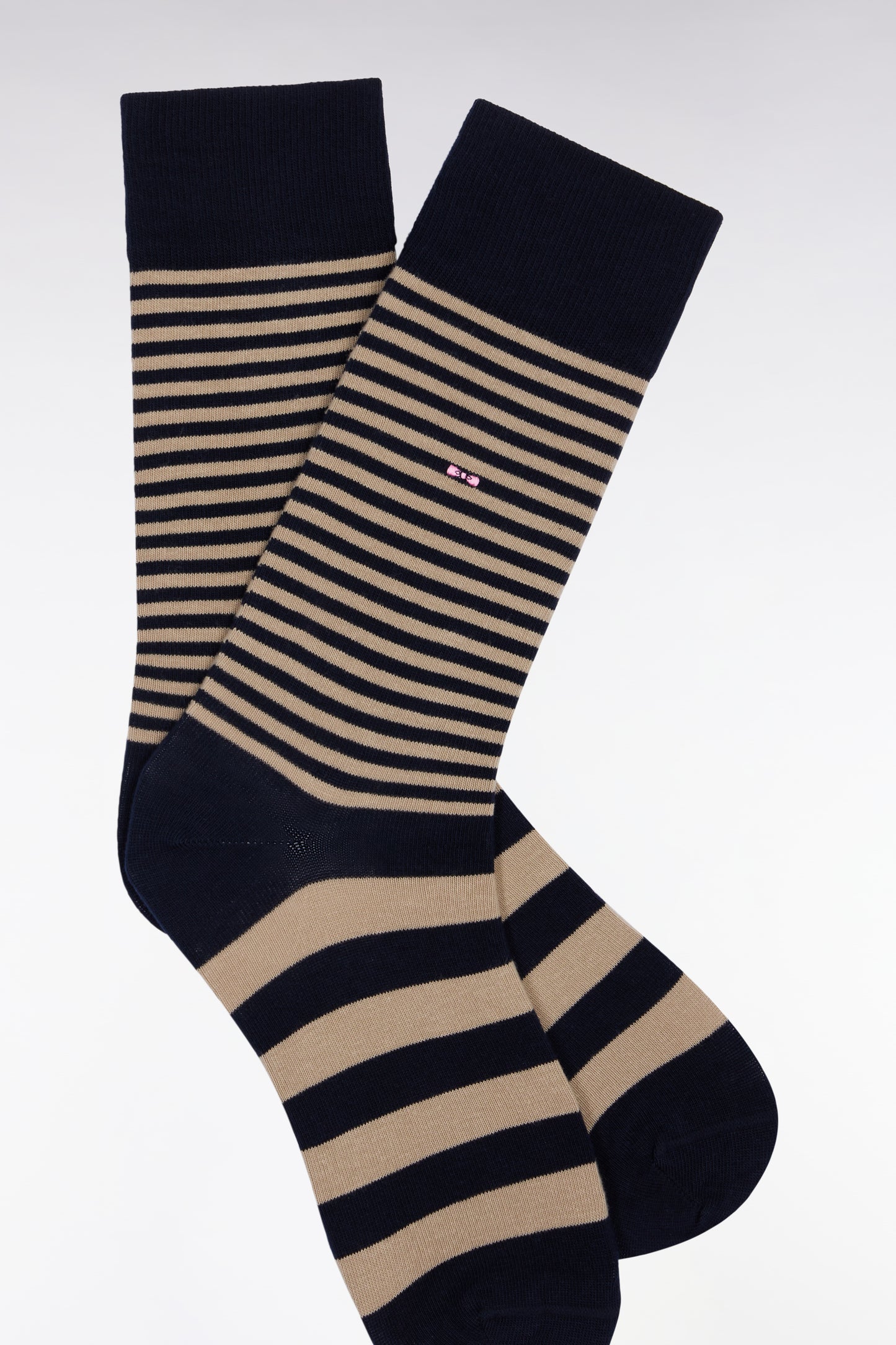 Navy cotton blend striped socks