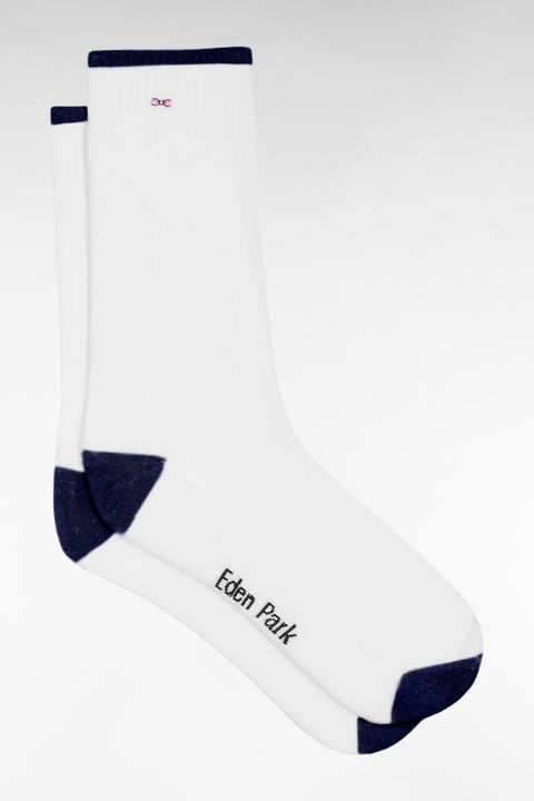 Chaussettes en coton mélangées blanches à renforts marine - Image 1