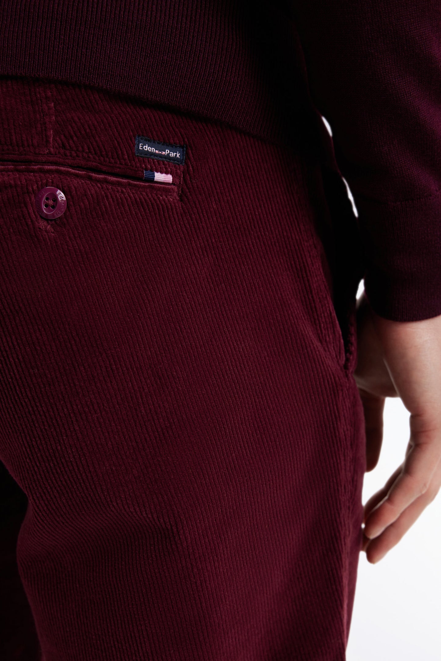 Pantalon chino sans plis en velours stretch marine