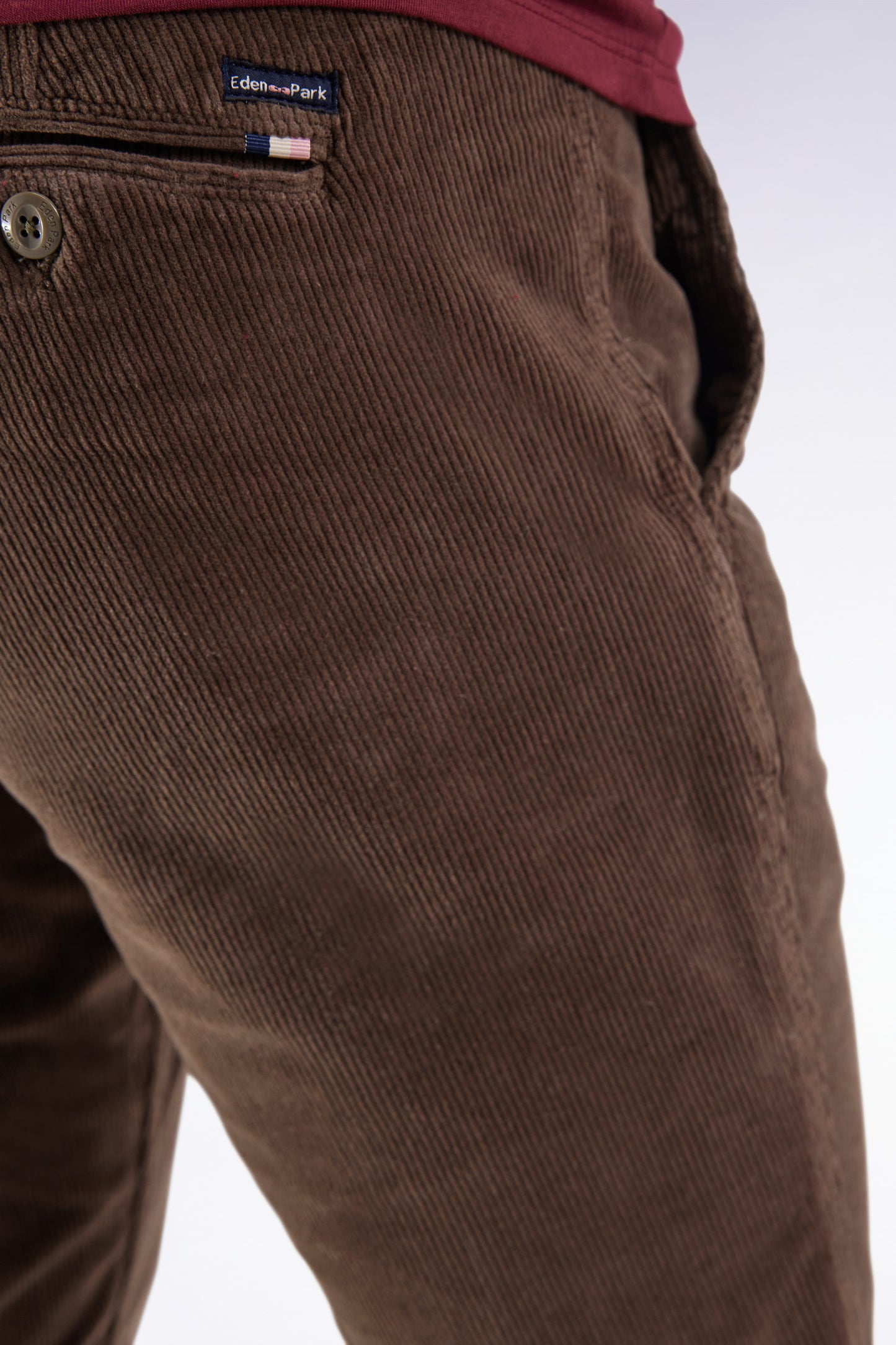 Pantalon chino sans plis en velours stretch kaki