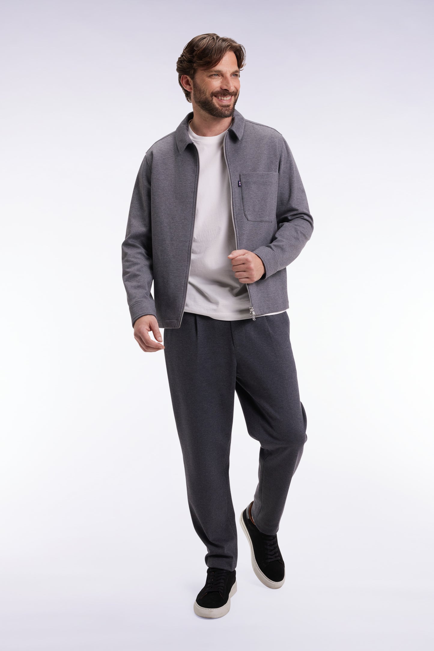 Double-faced jersey pants with elastic waistband, grey Modern cut