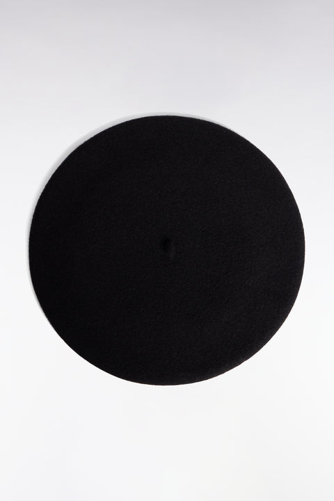 Béret uni en laine vierge noir - Image 1