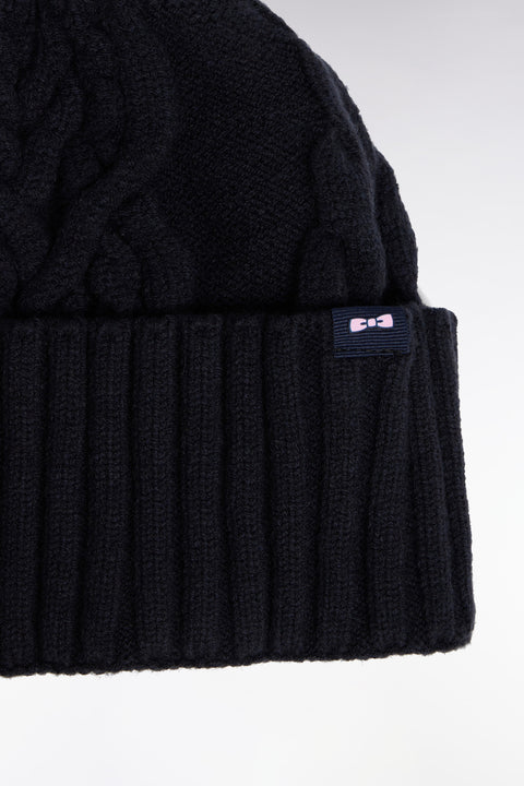 Bonnet en maille torsadé marine - Image 2