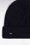 Bonnet à torsades en laine et coton marine