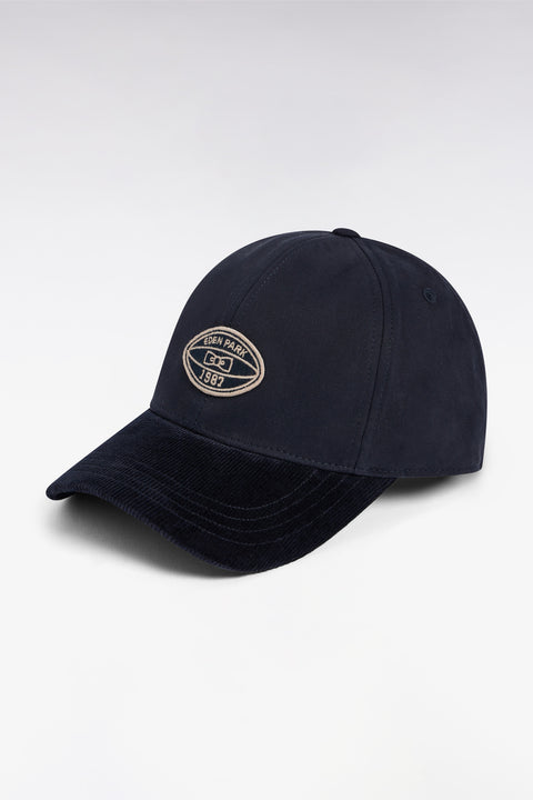Casquette en coton bimatière marine visière en velours côtelé - Image 1