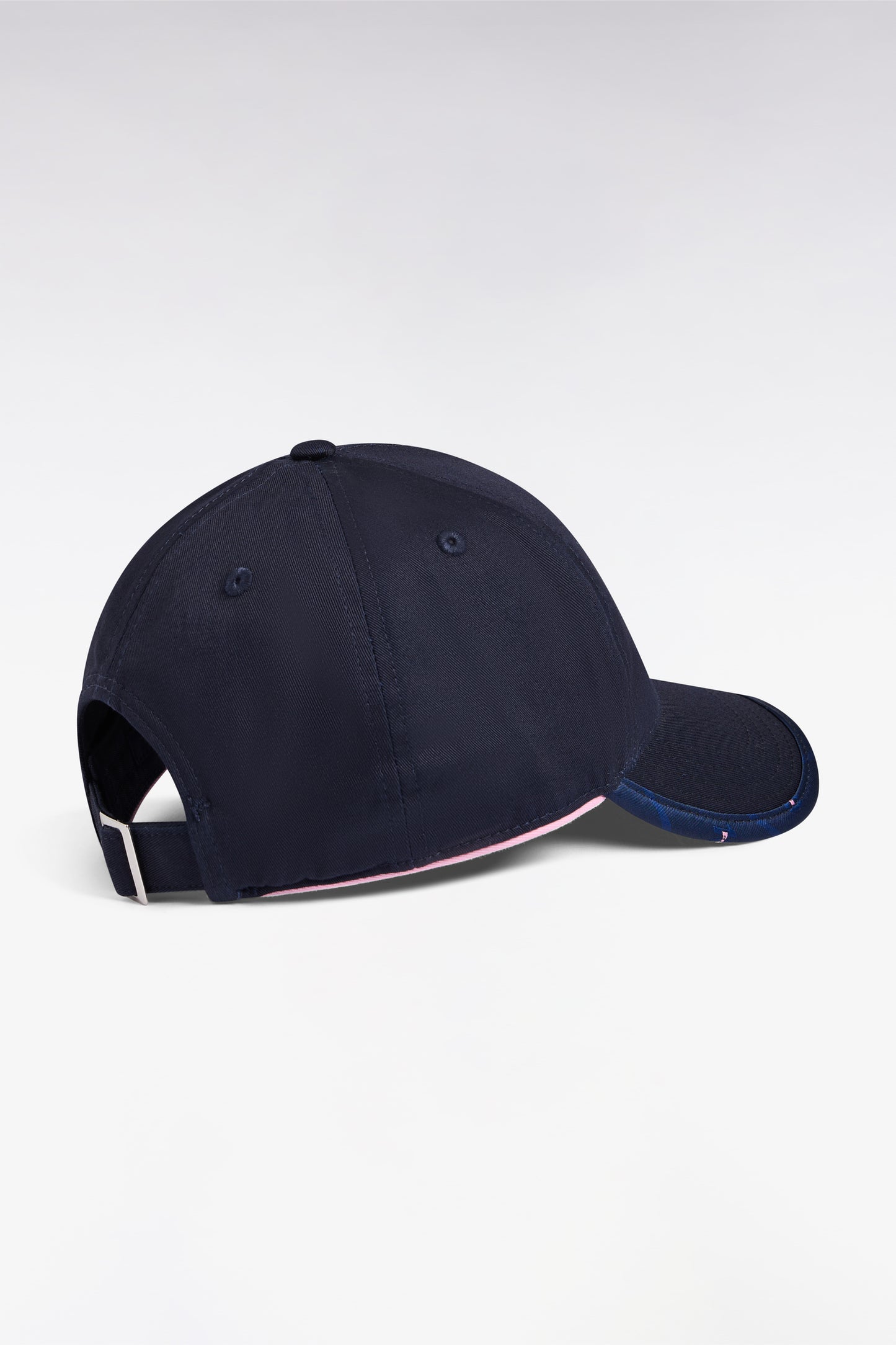 Casquette en piqué coton marine broderie rose