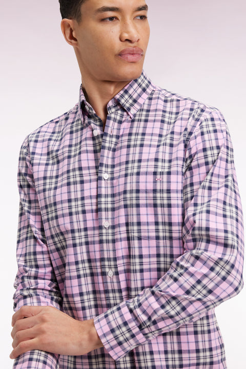 Pink cotton check shirt, straight cut - Image 1