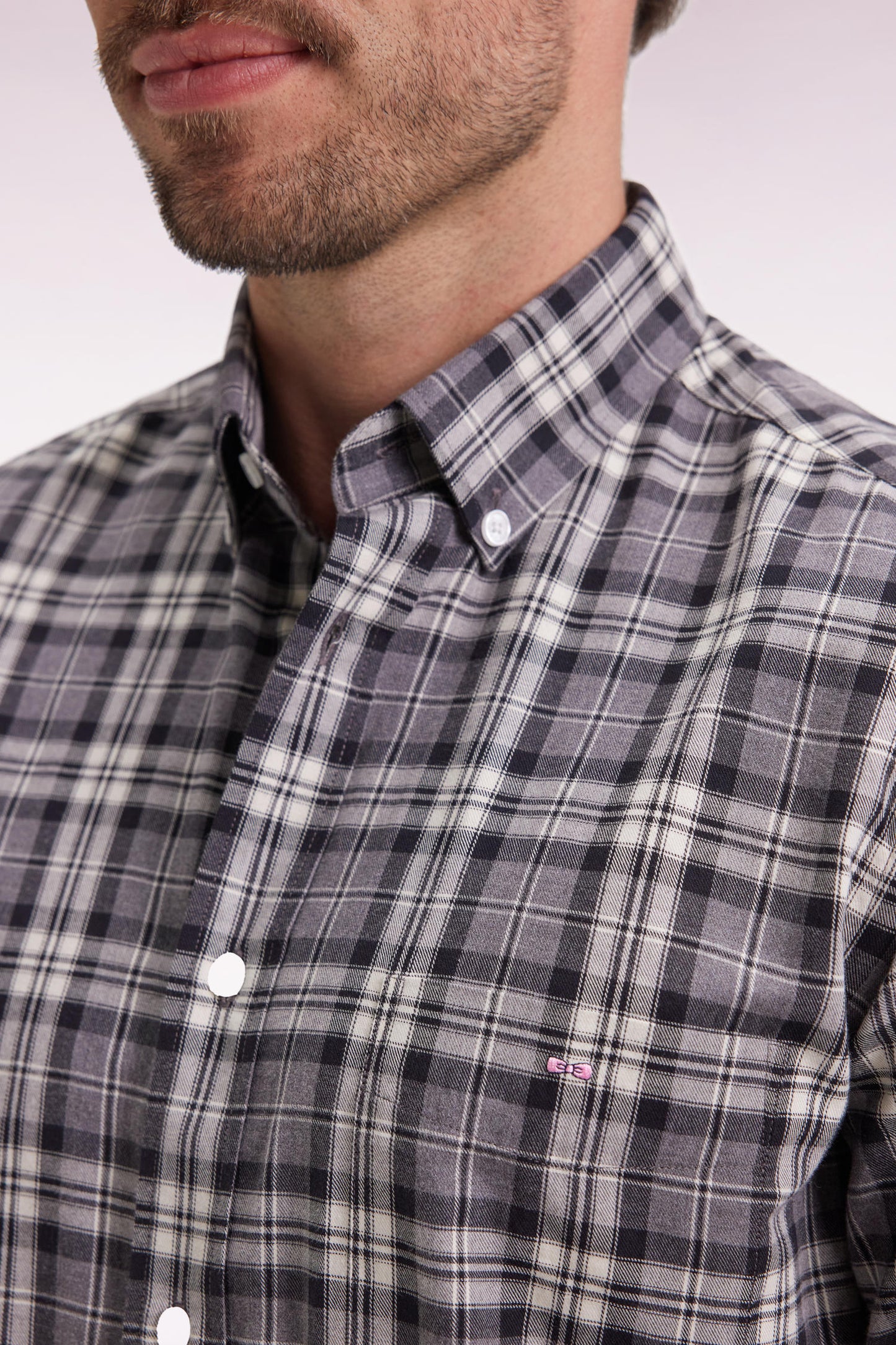 Grey cotton straight-cut check shirt