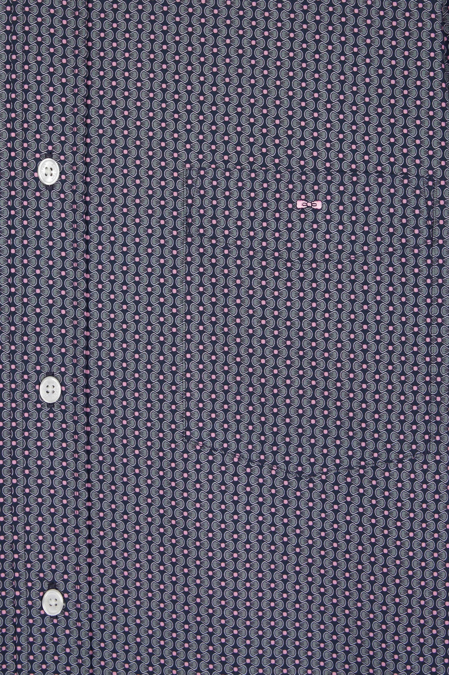 Navy cotton shirt with graphic micro-patterns, straight cut