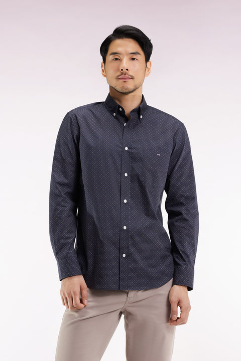 Brown cotton shirt with micro-patterns, straight cut - Image 3