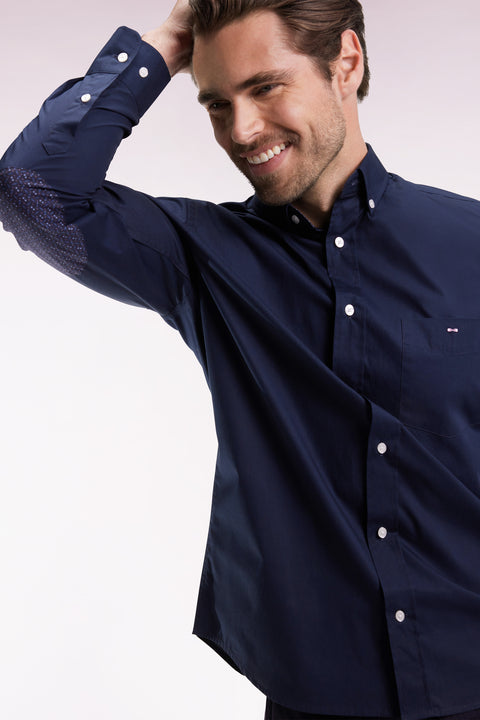 Chemise en coton marine à coudière imprimées coupe droite - Image 3