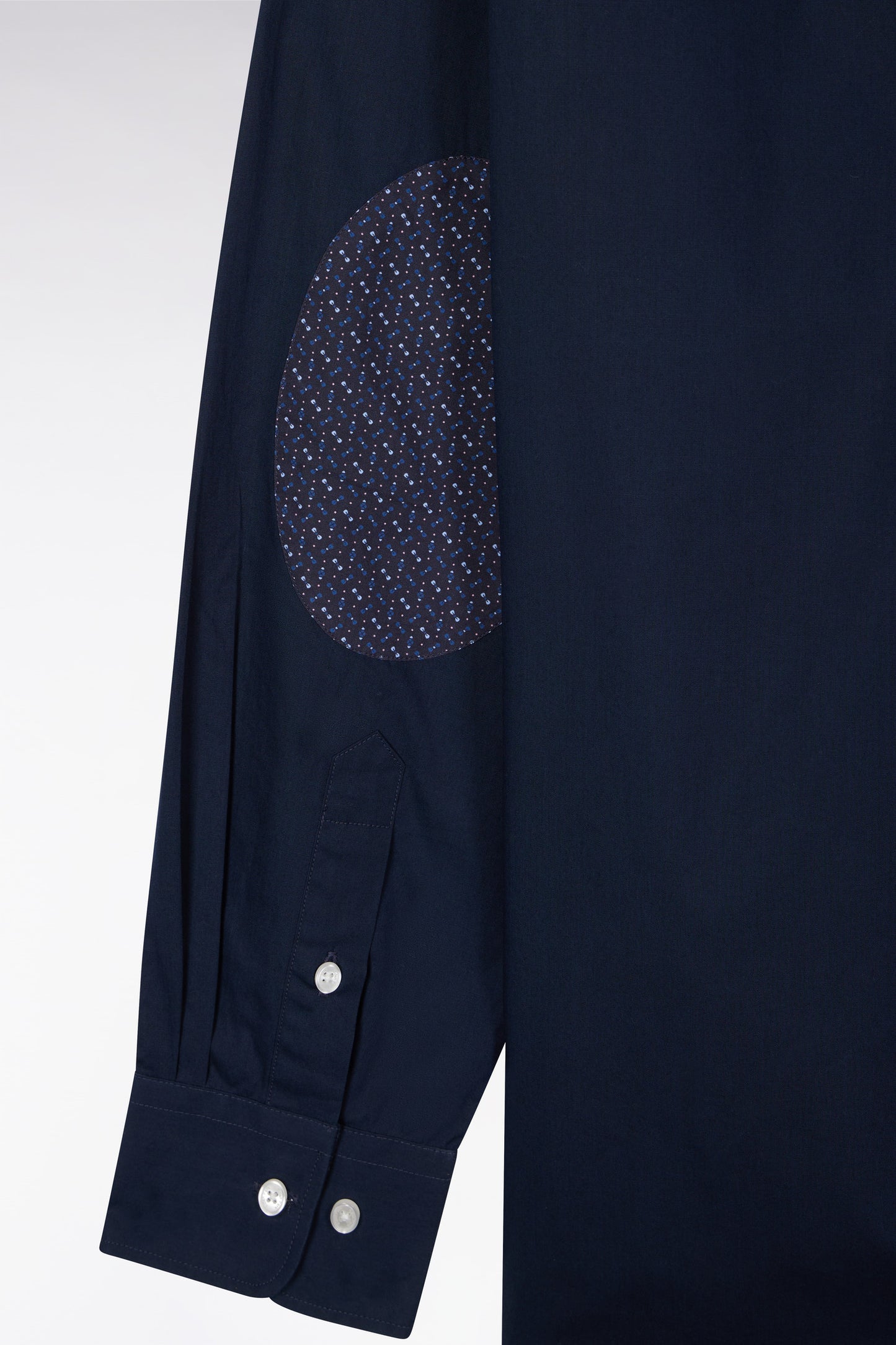 Chemise en coton marine à coudière imprimées coupe droite