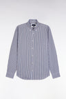 Navy cotton shirt with contrasting stripes, straight cut