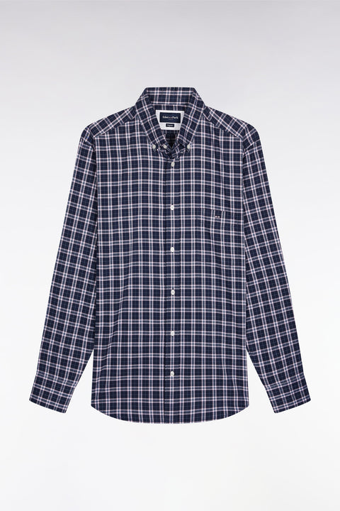 Navy and pink cotton check shirt, straight cut - Image 2