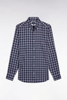 Navy and pink cotton check shirt, straight cut