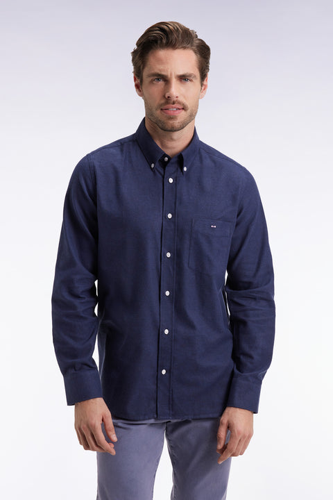 Straight-cut navy flannel shirt - Image 1