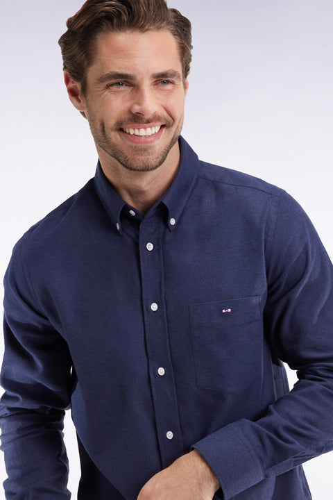 Straight-cut navy flannel shirt - Image 3