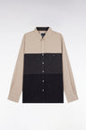 Three-tone navy and beige straight-cut flannel shirt