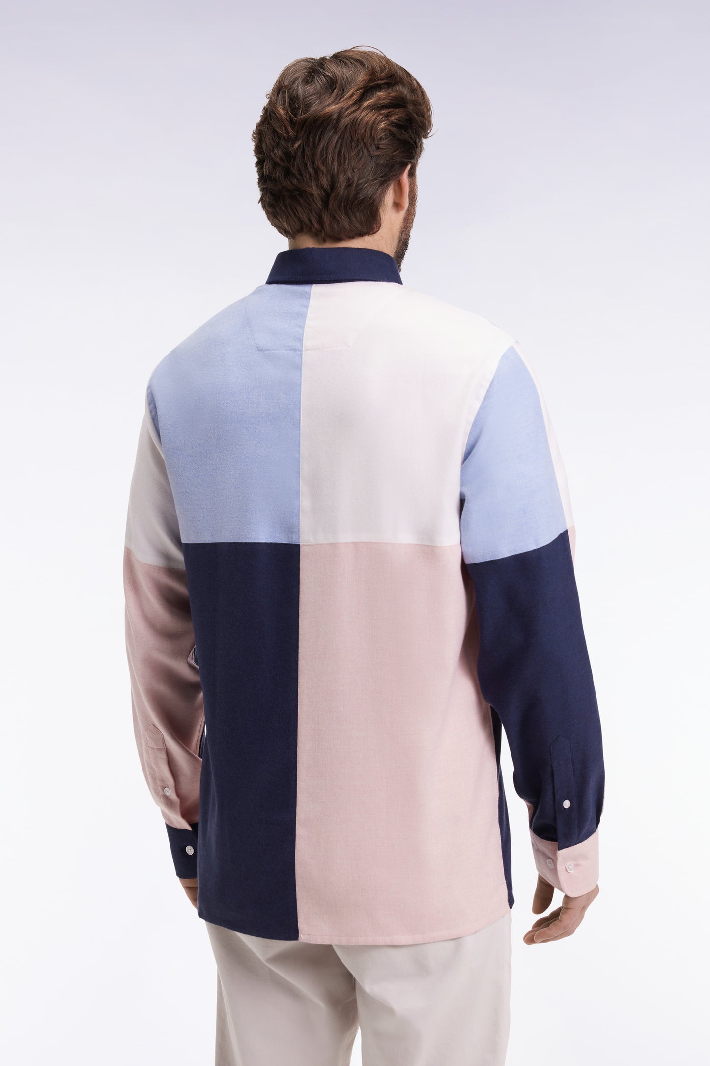 Cotton shirt with four-color check pattern, straight cut