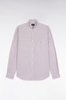 Chemise en popeline de coton rayée bordeaux coupe droite