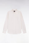 Chemise en popeline de coton rayée beige coupe droite