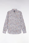Chemise à micro-motifs fleurs en coton marron coupe droite
