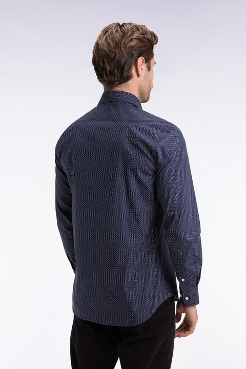 Cotton shirt with blue polka dot micropattern, slim fit - Image 3