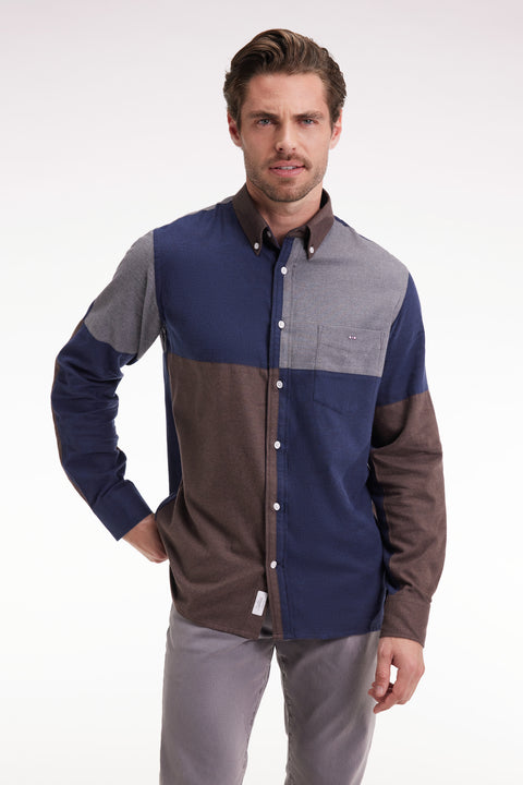 Three-tone navy cotton flannel shirt, straight cut - Image 1