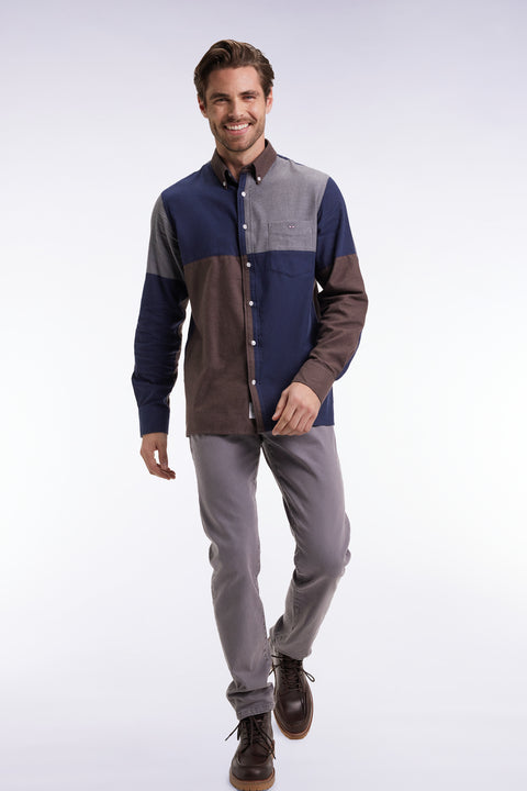 Three-tone navy cotton flannel shirt, straight cut - Image 3
