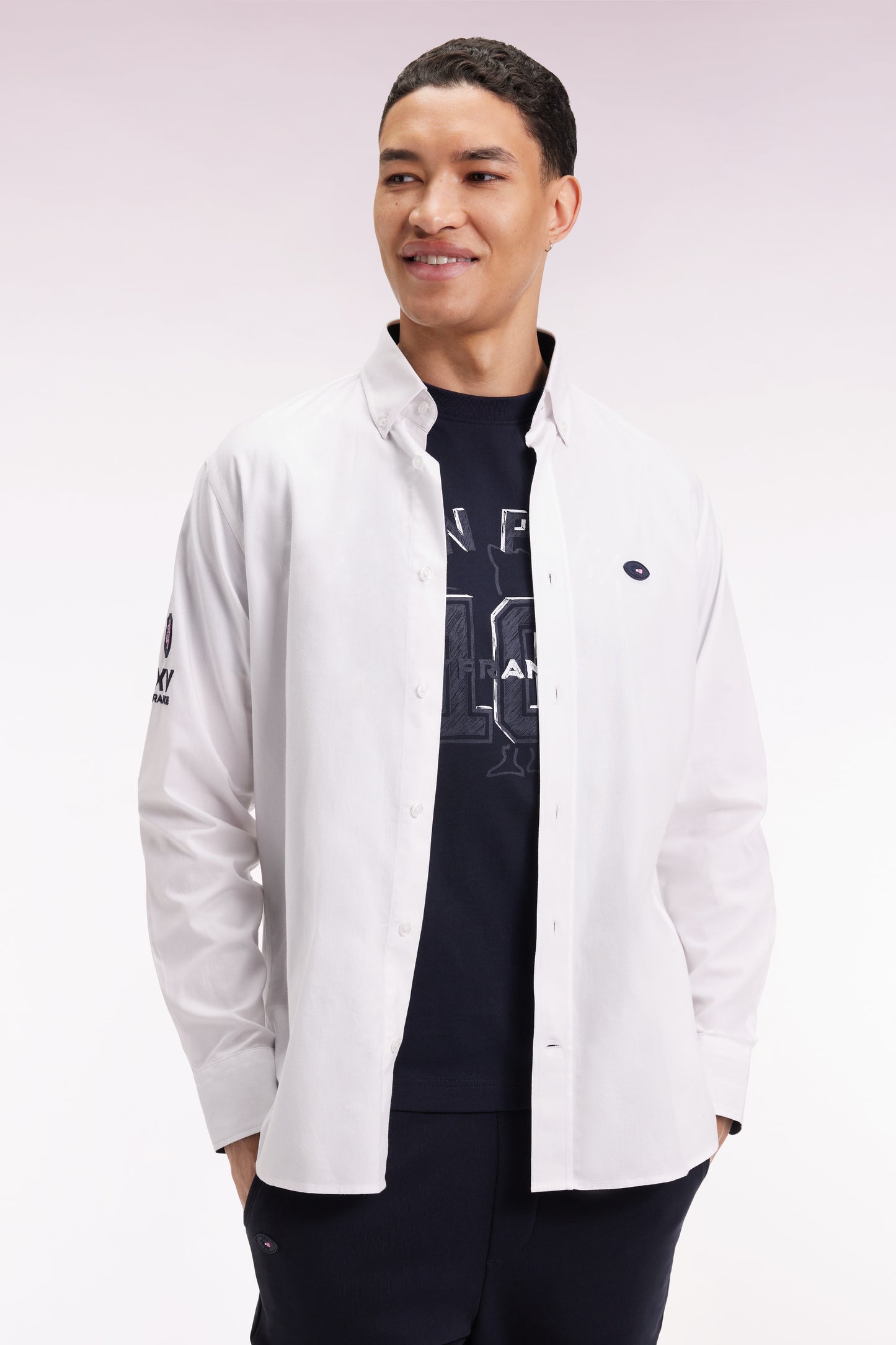 XV de France embroidered white cotton shirt, straight cut