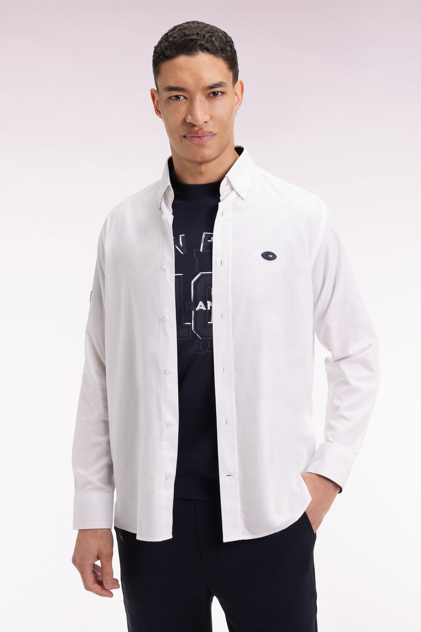 XV de France embroidered white cotton shirt, straight cut