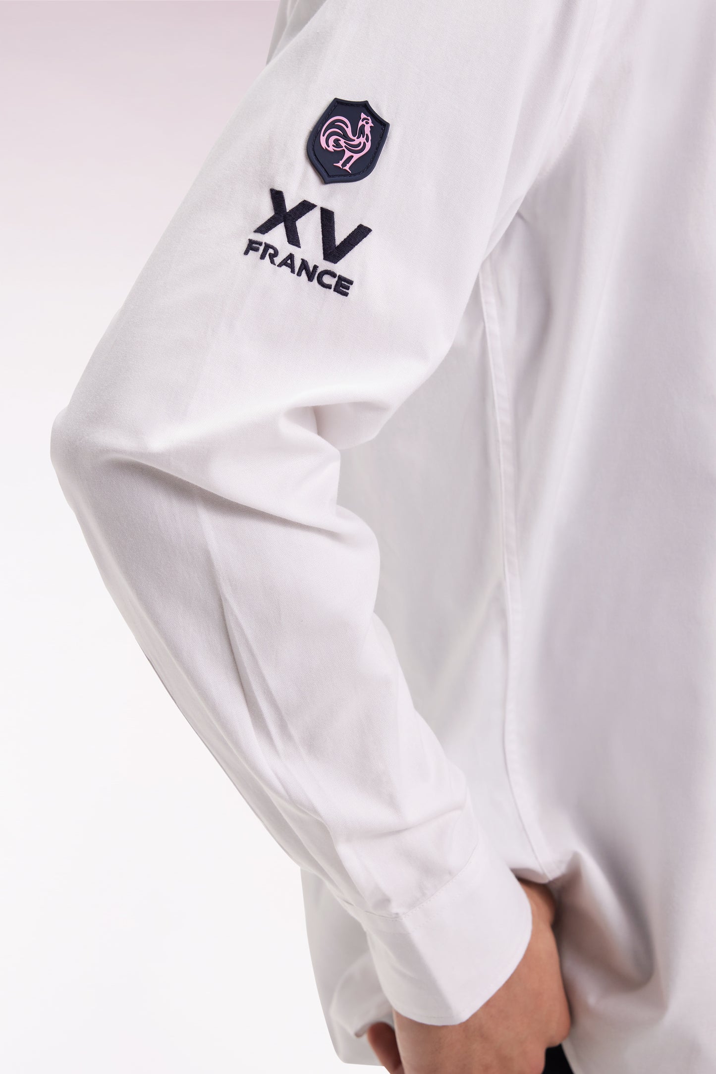 XV de France embroidered white cotton shirt, straight cut